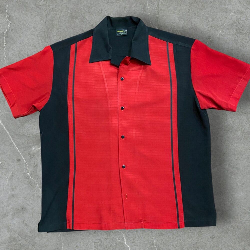 Steady Classics Vintage Bowling Rockabilly Red Black Button Up Shirt Men's XL